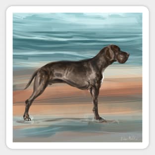 Painting of an Impressive Brown Great Dane on the Beach Sticker